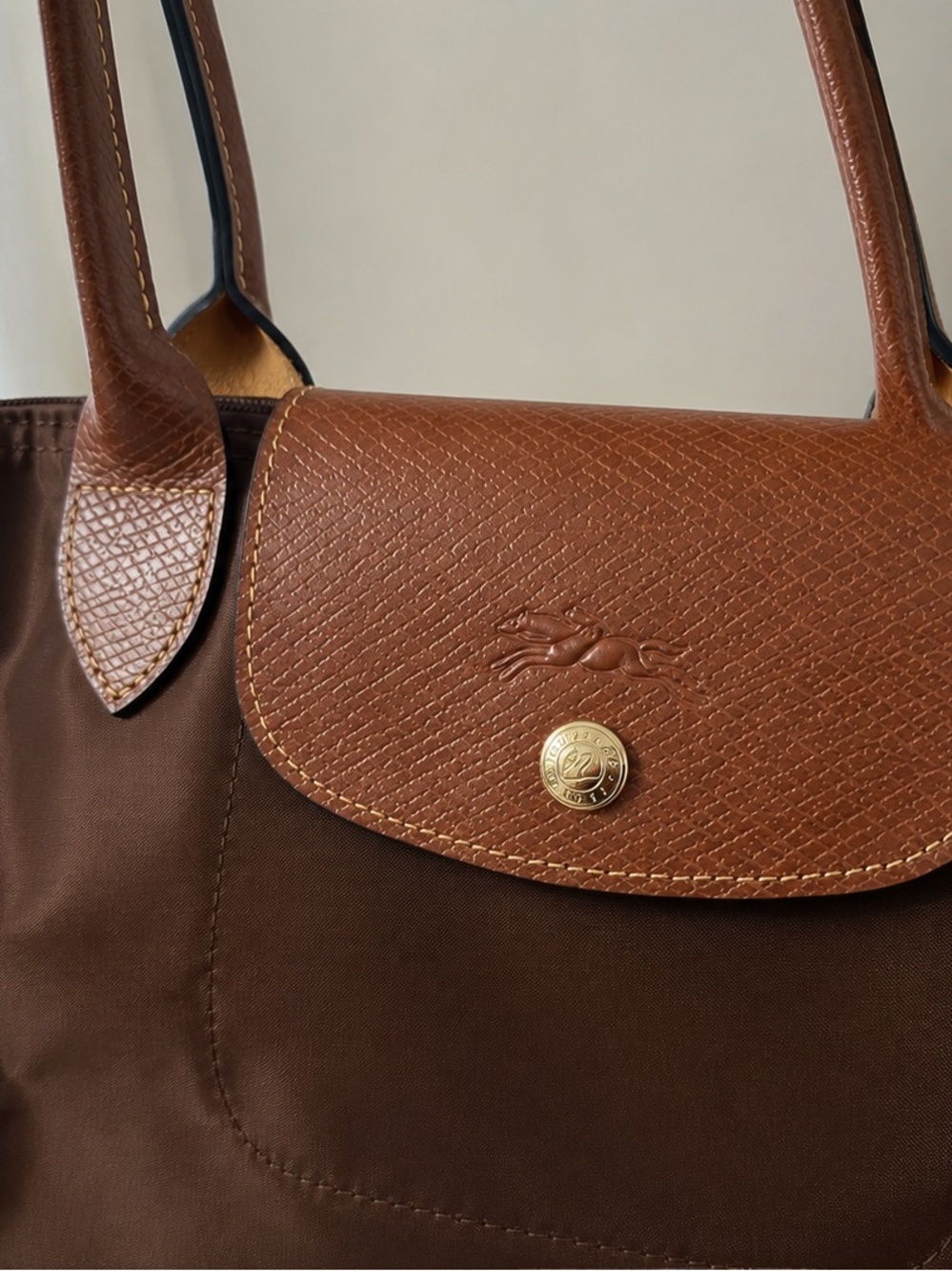 Longchamp Brown Nylon Tote with Tan Leather Trim - Picture 2 of 5